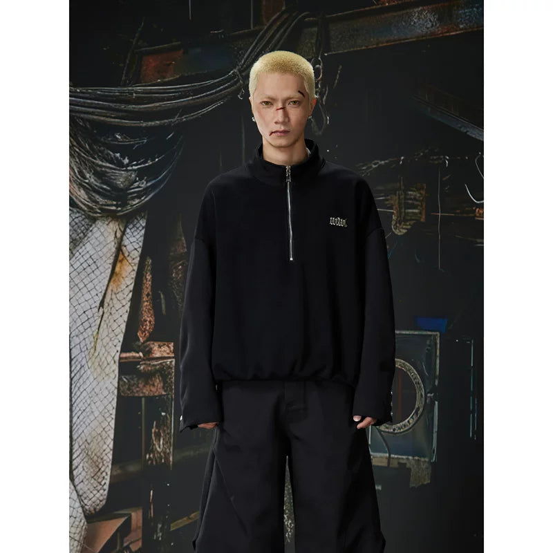 6032740213592,6032740213593,6032740213594, Half Zip Stand Collar Loose Sweatshirt