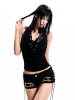 Halter Neck Vest and Rivet Shorts Set 3