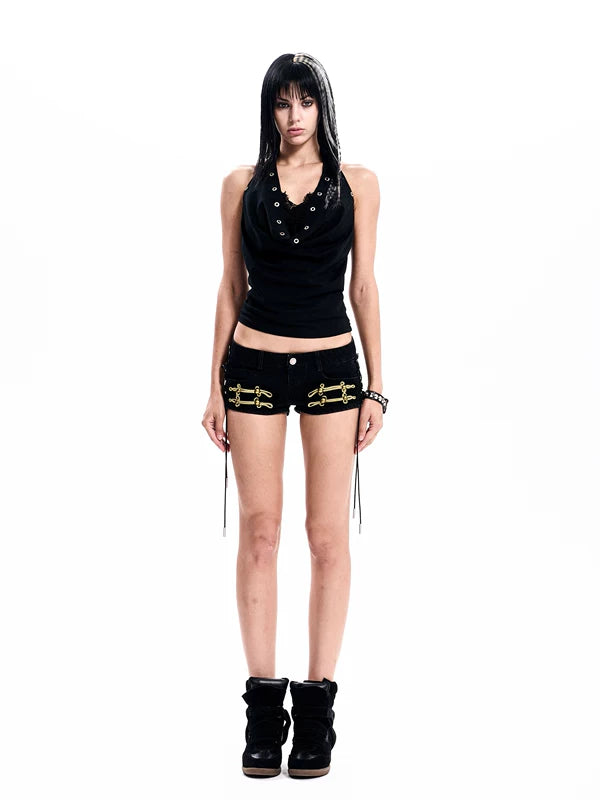 Halter Neck Vest and Rivet Shorts Set 4