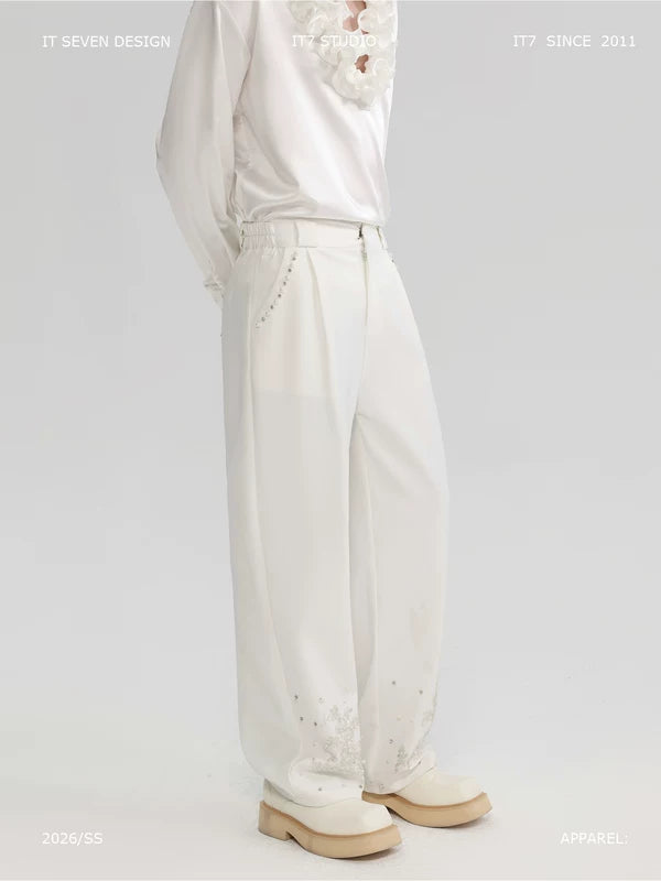 Hand-Beaded Jacquard Embroidered Loose Fit Pants 1