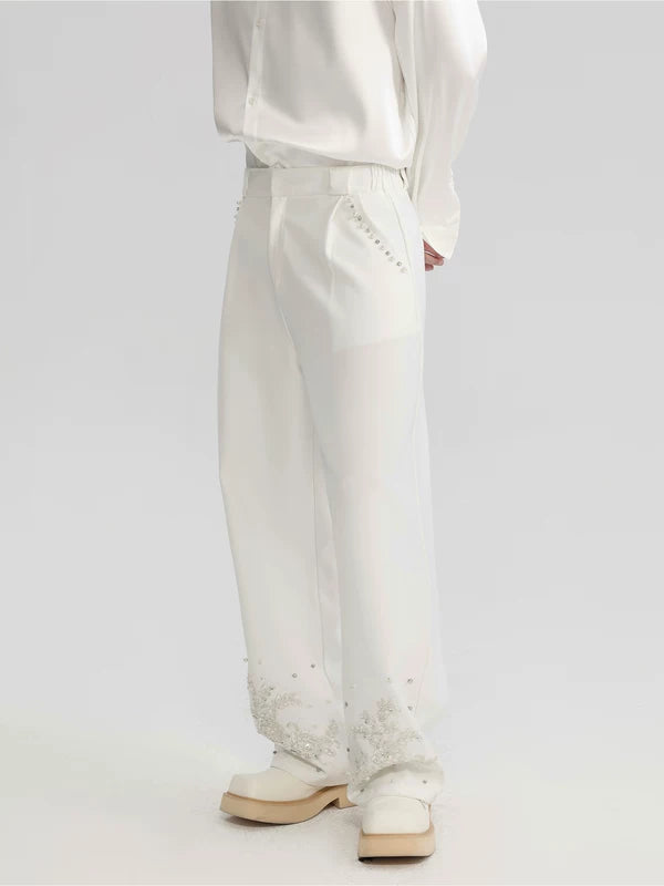 Hand-Beaded Jacquard Embroidered Loose Fit Pants 2