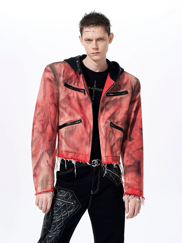 Hand-Painted Distressed Hooded Denim Jacket 3