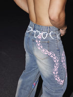 Hand-Painted Graffiti Design Washed Denim Pants 4