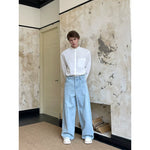 Hand-Sewn Pearl Wide-Leg Denim Pants 5