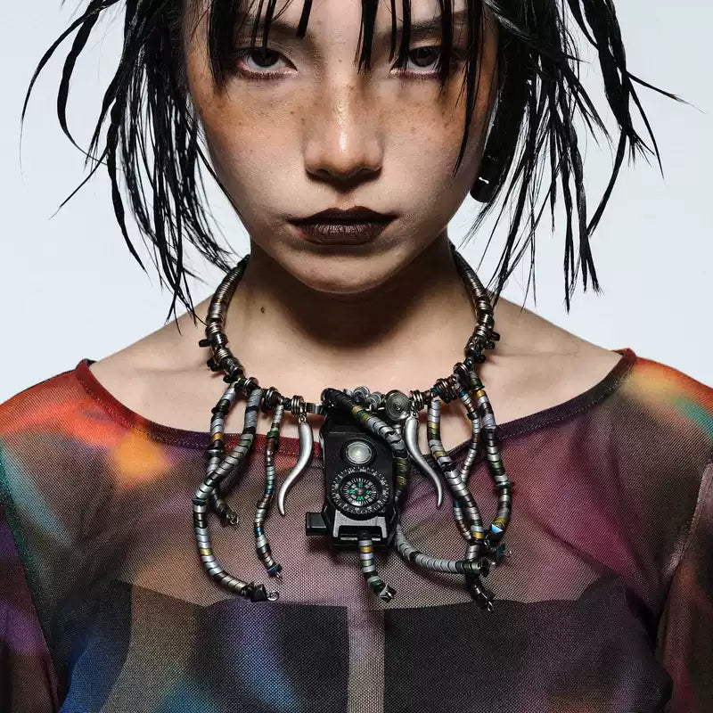6114851215653, Handcrafted Beaded Tech Wasteland Choker Necklace