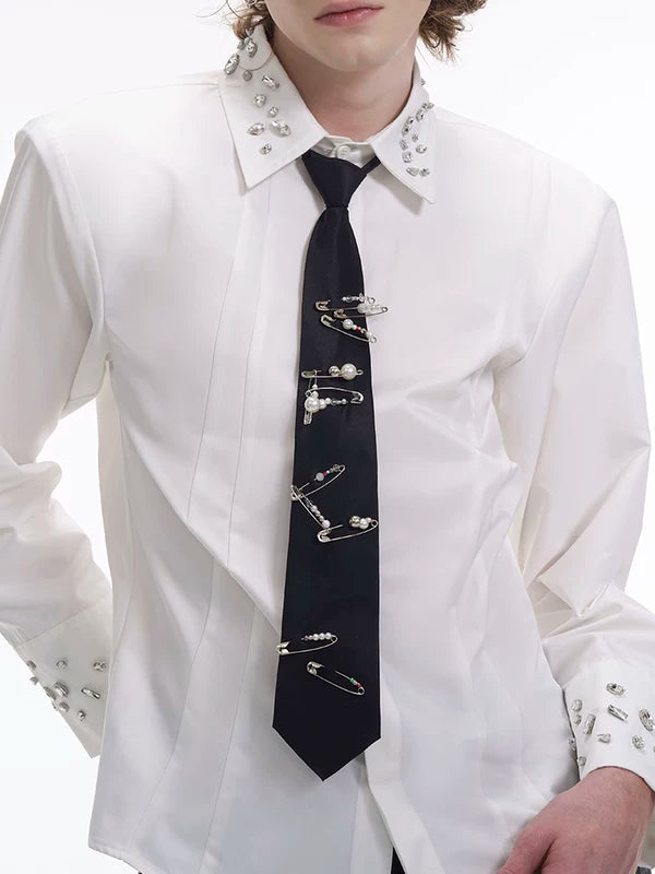 Handmade Pearl Safety Pin Necktie 1
