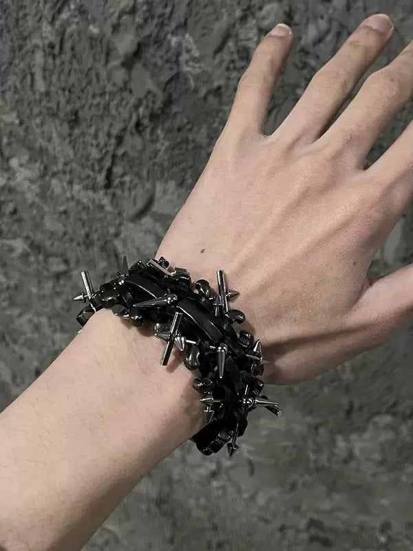 Handmade Punk Spiked Cowhide Bracelet 3
