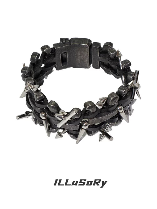 Handmade Punk Spiked Cowhide Bracelet 5