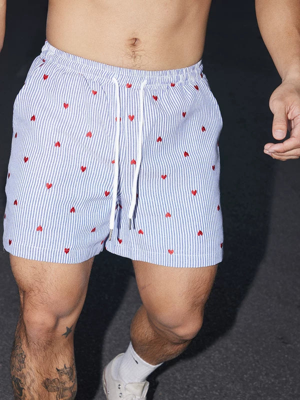 Heart Embroidered Striped Shirt and Shorts 3