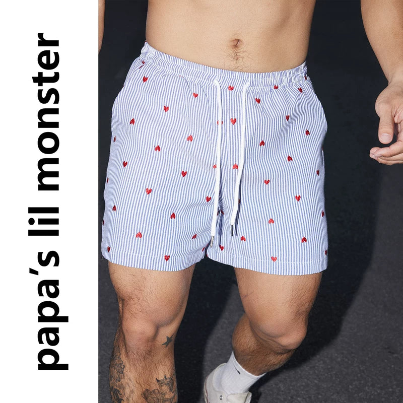 6190129910623,6190129910625,6190129910627, Heart Embroidered Striped Shirt and Shorts