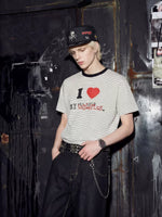 Heart Slogan Striped Graphic Street T-Shirt 1