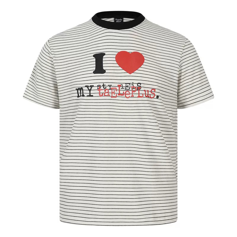 6229660858623,6229660858624,6229660858625,6229660858626, Heart Slogan Striped Graphic Street T-Shirt
