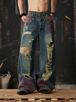 Heavy-Duty Distressed Double Waistband Wide Jeans 2
