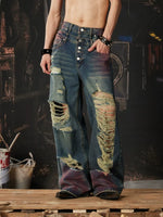 Heavy-Duty Distressed Double Waistband Wide Jeans 5