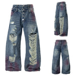 6048954381921,6048954381922,6048954381923,6048954381924, Heavy-Duty Distressed Double Waistband Wide Jeans