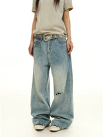 Heavy-Duty Distressed Washed Wide-Leg Jeans 2