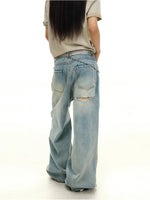 Heavy-Duty Distressed Washed Wide-Leg Jeans 3