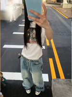 Heavy-Duty Distressed Washed Wide-Leg Jeans 4