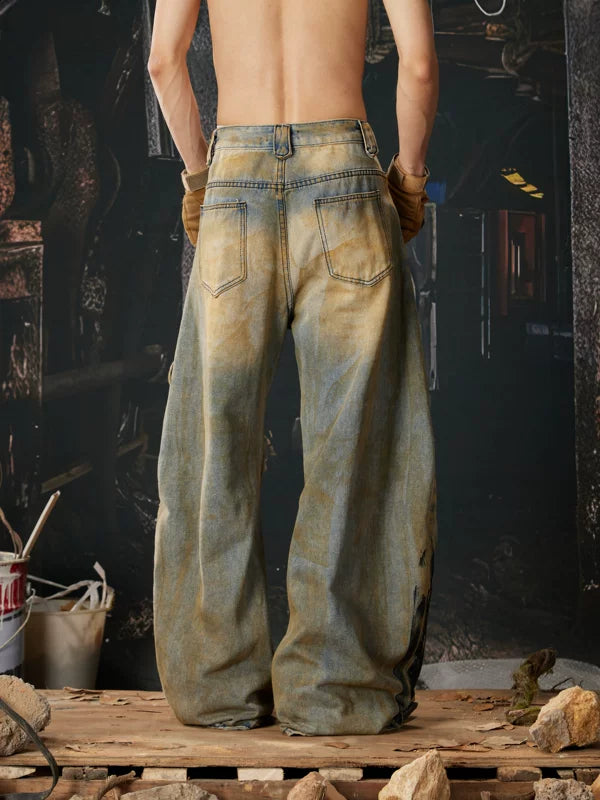Heavy-Duty Distressed Wide Leg Jeans Pants 3