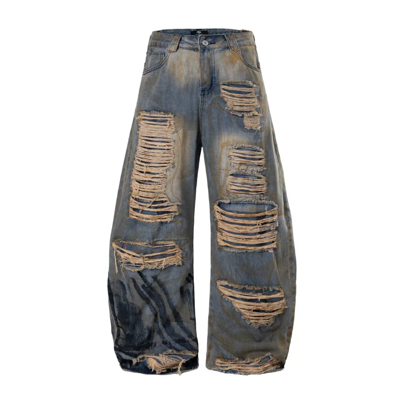 6209582418505,6209582418506,6209582418507,6209582418508, Heavy-Duty Distressed Wide Leg Jeans Pants