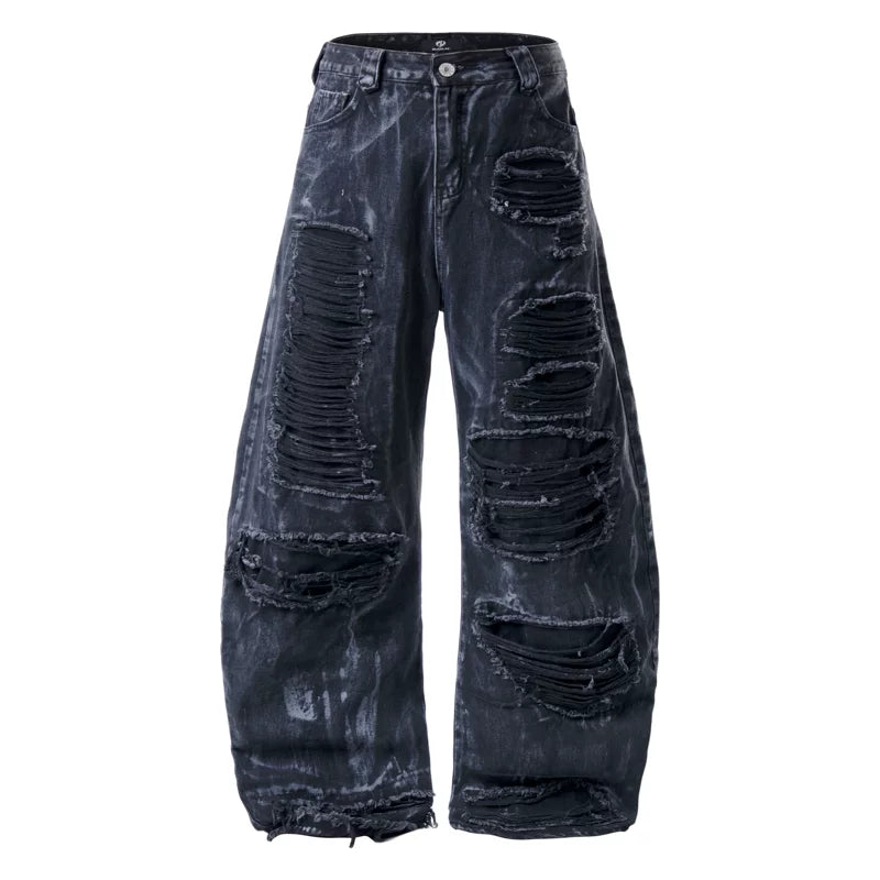 6059637653424,6059637653425,6059637653426,6059637653427, Heavy-Duty Distressed Wide Leg Jeans Pants