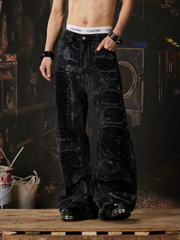 Heavy-Duty Distressed Wide-Leg Street Pants 4