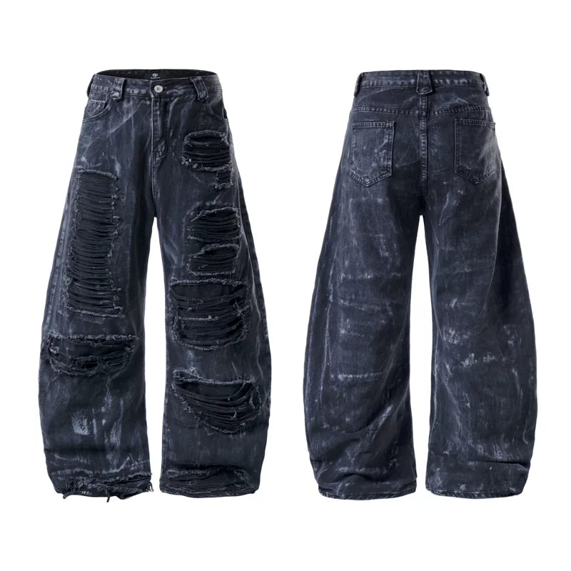 6223913146184,6223913146185,6223913146186,6223913146187, Heavy-Duty Distressed Wide-Leg Street Pants