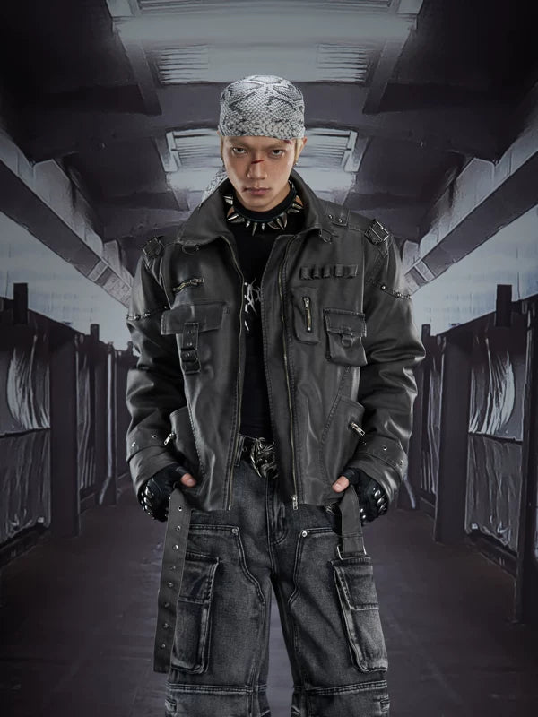 Heavy-Duty Patchwork Slim Fit Leather Jacket 1