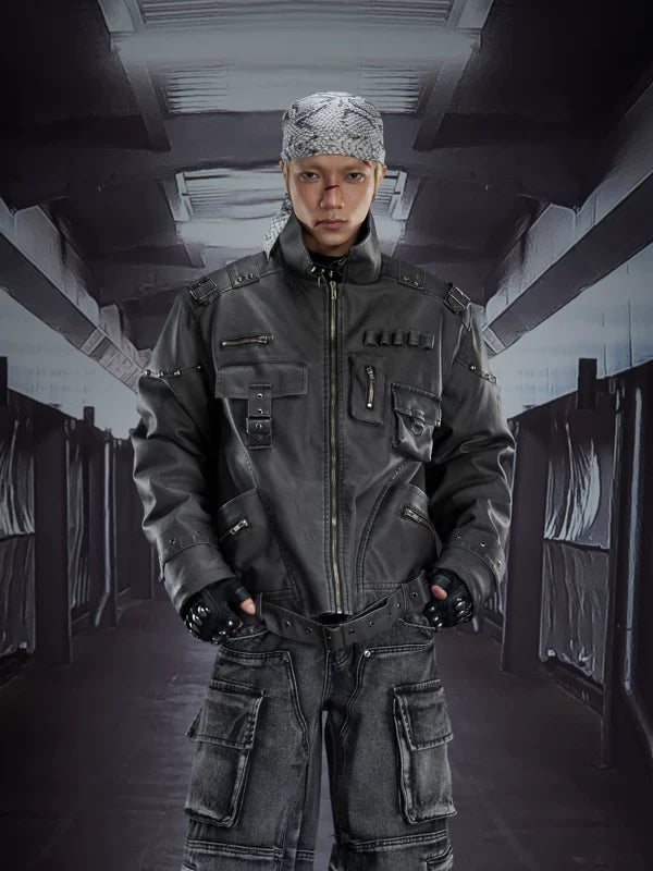 Heavy-Duty Patchwork Slim Fit Leather Jacket 2