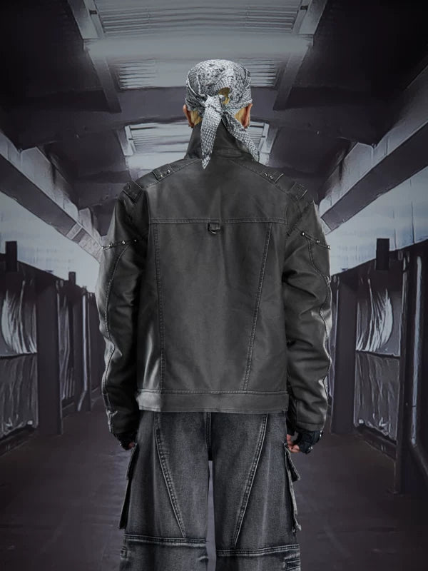 Heavy-Duty Patchwork Slim Fit Leather Jacket 3