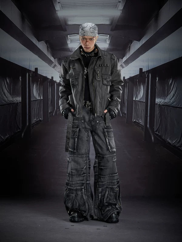Heavy-Duty Patchwork Slim Fit Leather Jacket 4
