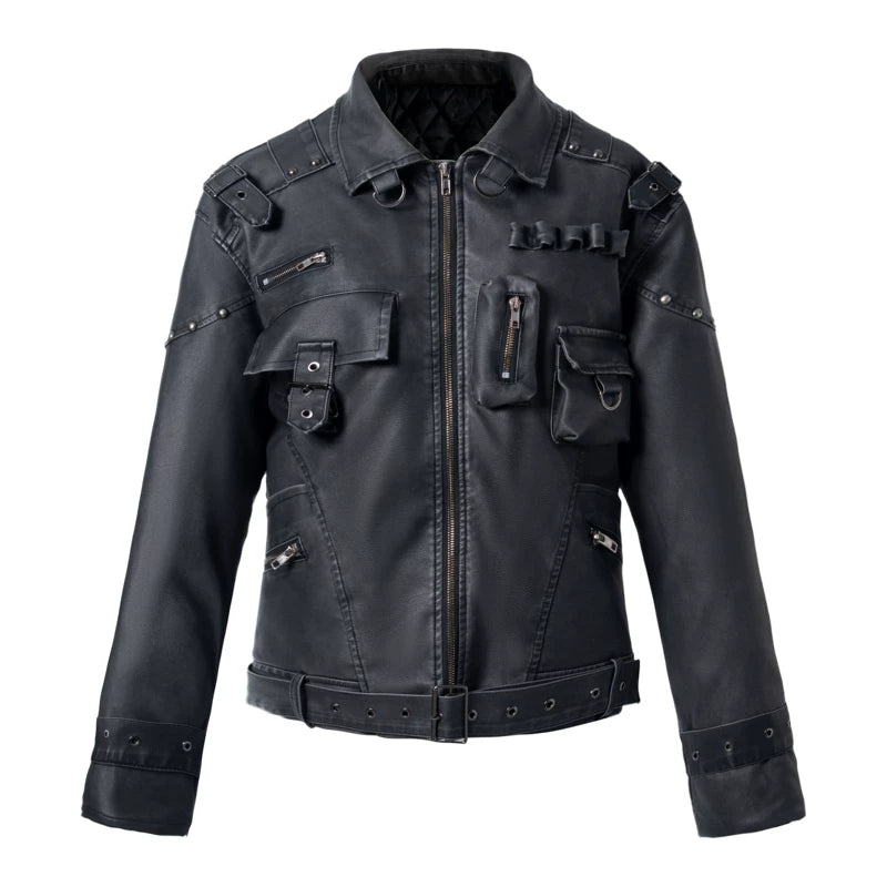 5996564792602,5996564792603,5996564792604, Heavy-Duty Patchwork Slim Fit Leather Jacket