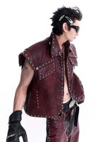 Heavy-Duty Studded Leather Motorcycle Vest 2