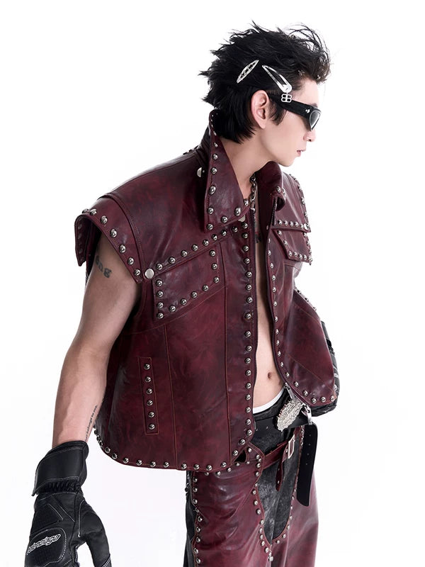 Heavy-Duty Studded Leather Motorcycle Vest 2