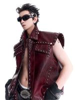 Heavy-Duty Studded Leather Motorcycle Vest 3