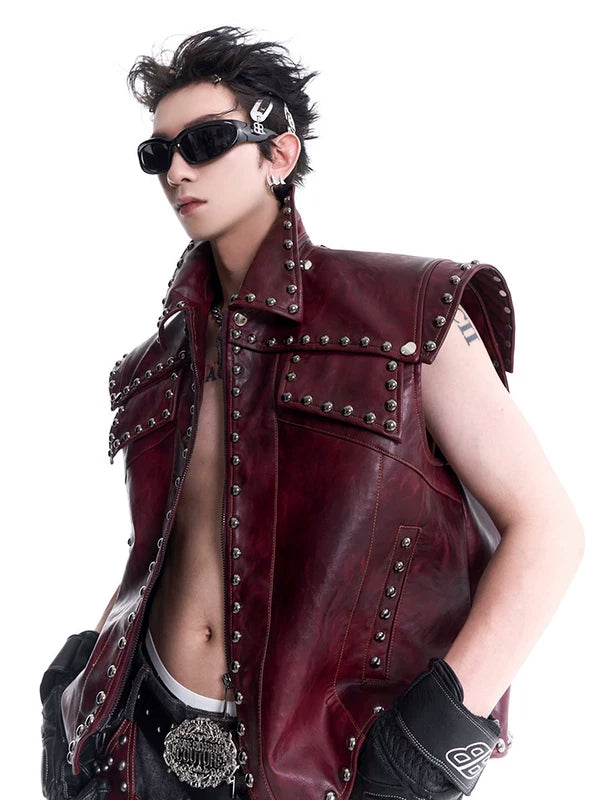 Heavy-Duty Studded Leather Motorcycle Vest 3