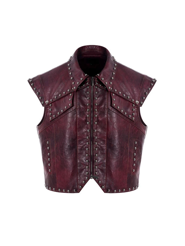 Heavy-Duty Studded Leather Motorcycle Vest 5