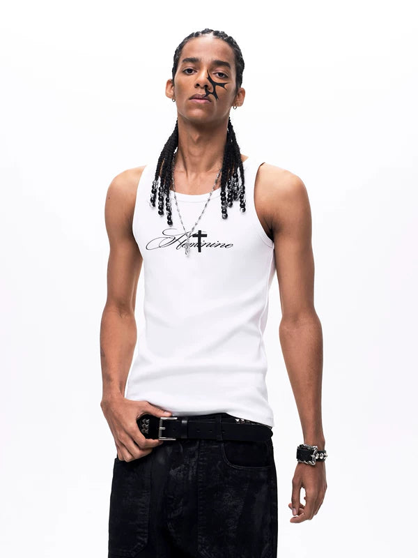 Heavyweight Cotton Cross Print Slim Vest 3