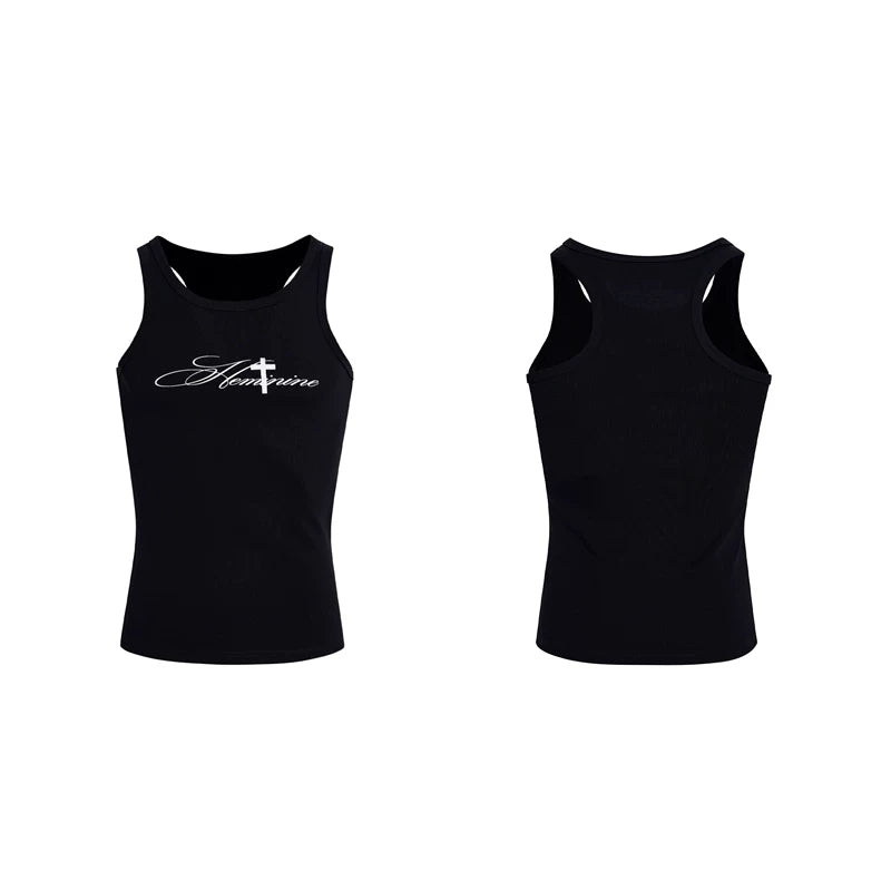 6042833612066,6042833612067,6042833612068,6042833612069, Heavyweight Cotton Cross Print Slim Vest