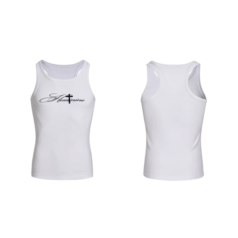 6042833612070,6042833612071,6042833612072,6042833612073, Heavyweight Cotton Cross Print Slim Vest