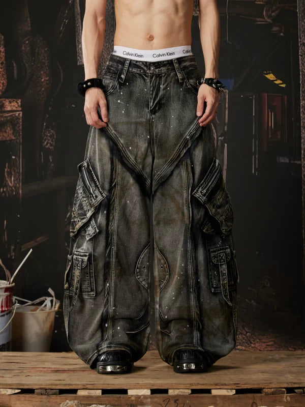 Heavyweight Distressed Multi-Pocket Wide-Leg Pants 1