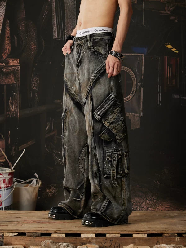 Heavyweight Distressed Multi-Pocket Wide-Leg Pants 2