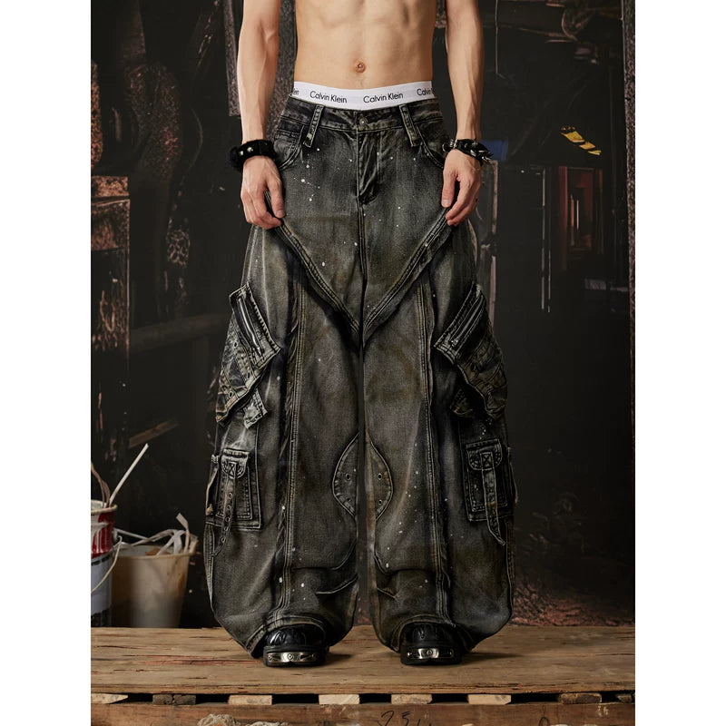 6223925098203,6223925098204,6223925098205,6223925098206, Heavyweight Distressed Multi-Pocket Wide-Leg Pants