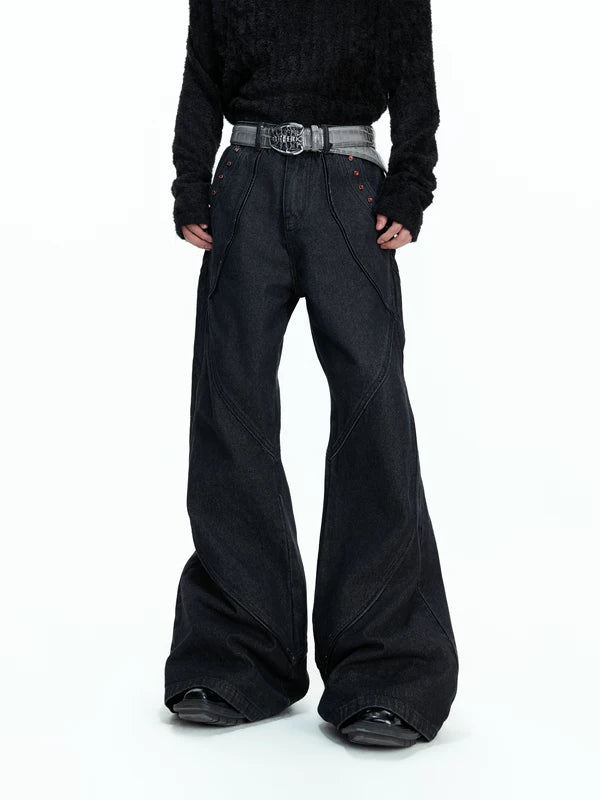 Heavyweight Distressed Washed Flare Jeans 1