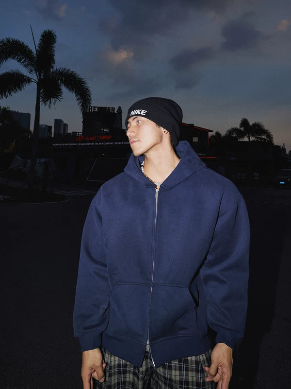 Heavyweight Double Zipper Hooded Sweatshirt Jacket 4
