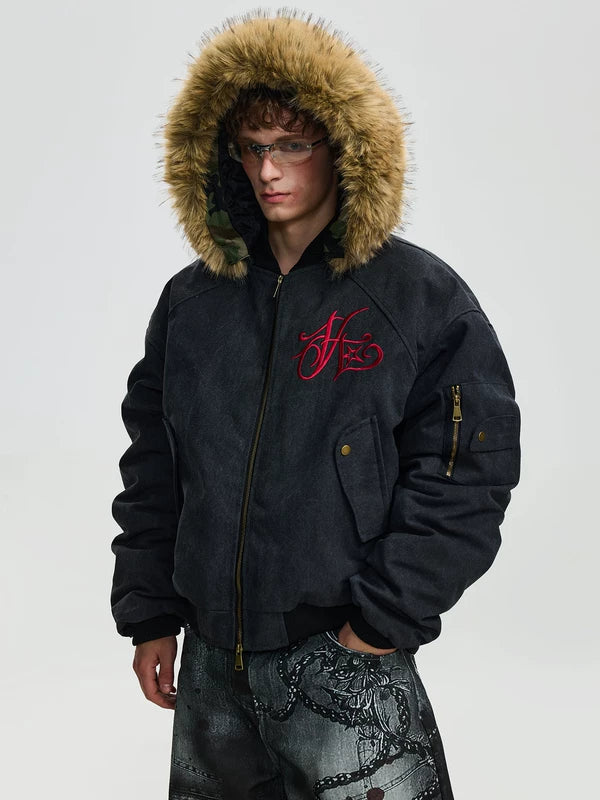 Heavyweight Hooded Jacket with Fur Trim 1
