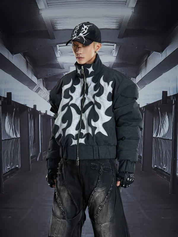 Heavyweight Puffer Jacket with Flame Applique 1