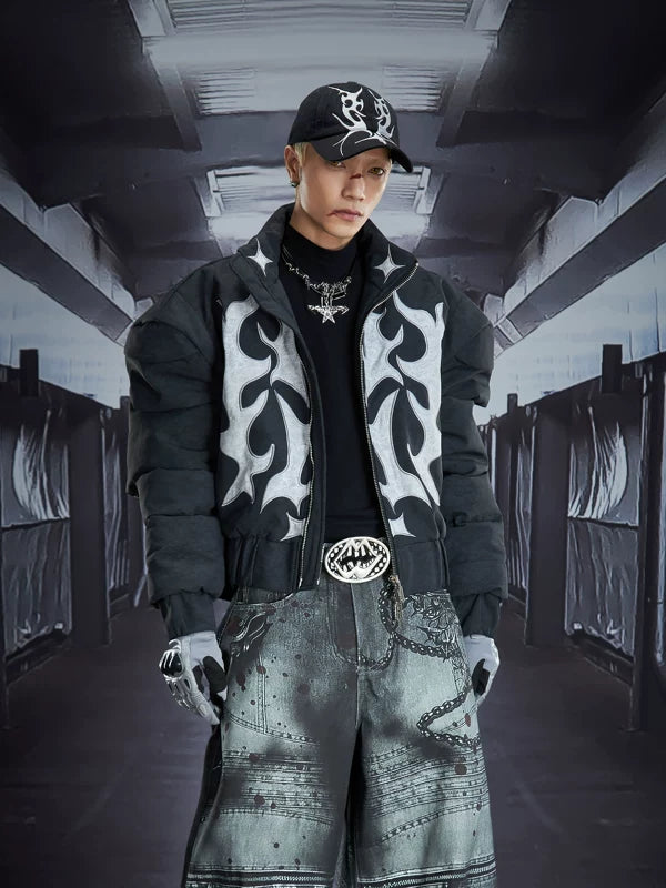 Heavyweight Puffer Jacket with Flame Applique 3