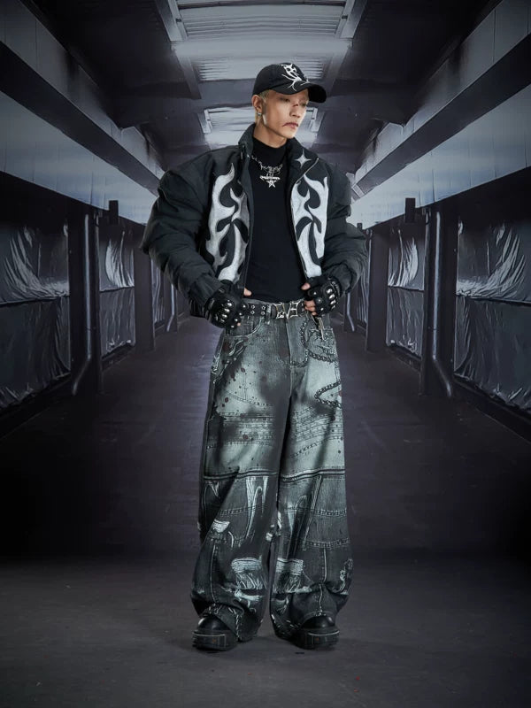 Heavyweight Puffer Jacket with Flame Applique 5