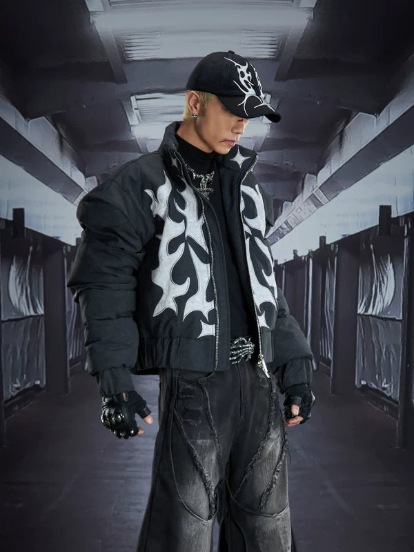 5979785633684,5979785633685,5979785633686, Heavyweight Puffer Jacket with Flame Applique